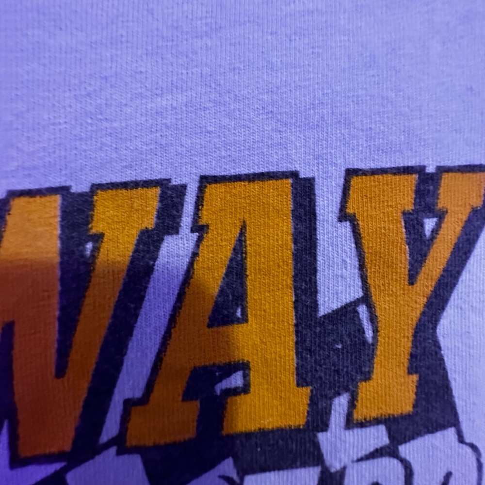 Off white t shirt with yellow writing, One size. - Picture 2 of 3